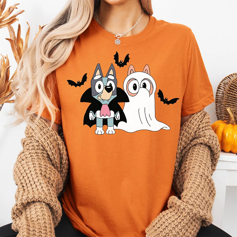 Spooky Season Bluey Dracula And Ghost Comfort Colors T-shirt Spooky Season Bluey Dracula And Ghost Comfort Colors T-shirt