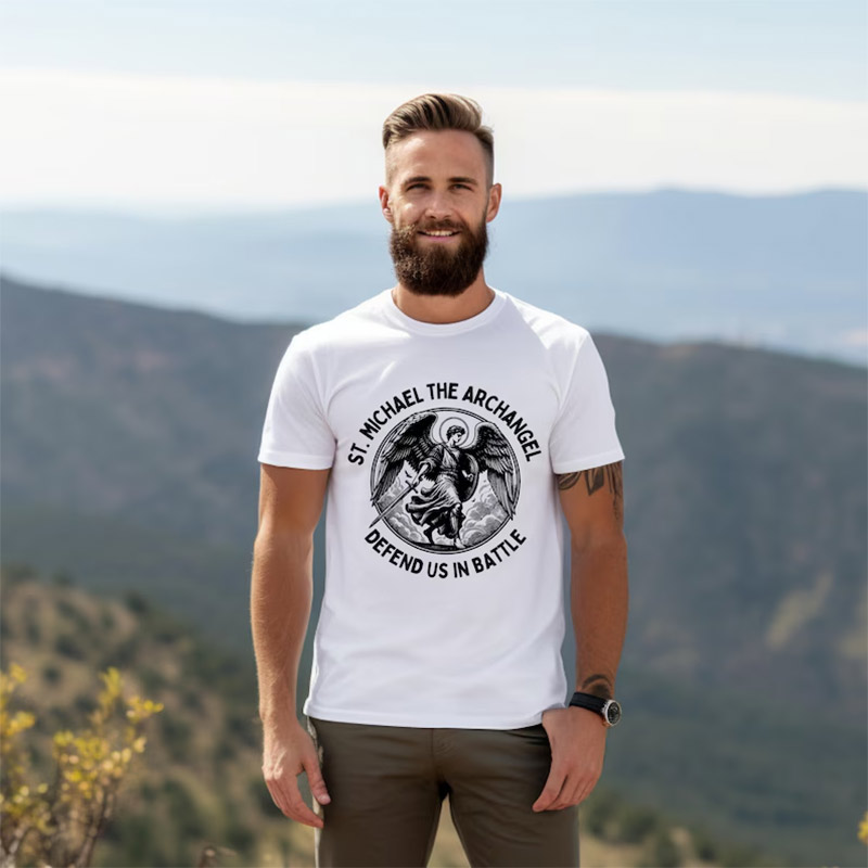 St. Michael The Archangel Defend Us In Battle, Catholic Saint Quote 2-sided Shirt St. Michael The Archangel Defend Us In Battle, Catholic Saint Quote 2-sided Shirt