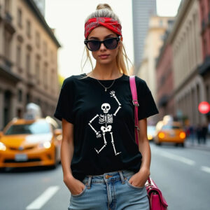 Halloween Skeleton Dancing Graphic Tee Halloween Skeleton Dancing Graphic Tee