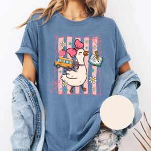 Coquette Goose Teacher, First Day Of School Comfort Colors Shirt Coquette Goose Teacher, First Day Of School Comfort Colors Shirt