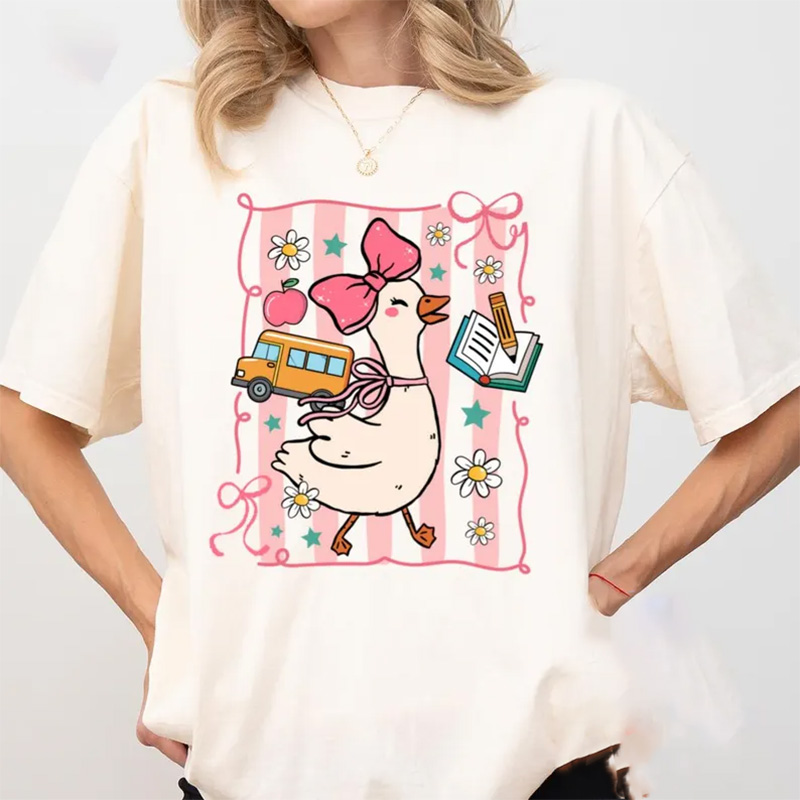 Coquette Goose Teacher, First Day Of School Comfort Colors Shirt Coquette Goose Teacher, First Day Of School Comfort Colors Shirt