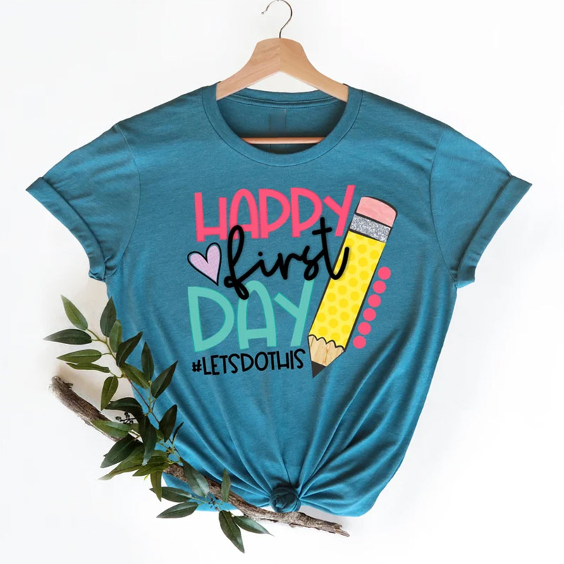 Happy First Day Of School, Kindergarten Teacher Comfort Colors Tee Happy First Day Of School, Kindergarten Teacher Comfort Colors Tee