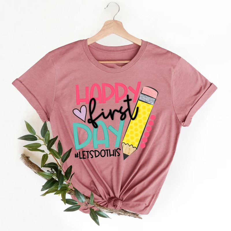 Happy First Day Of School, Kindergarten Teacher Comfort Colors Tee Happy First Day Of School, Kindergarten Teacher Comfort Colors Tee