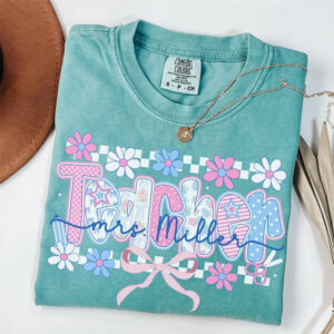 Personalized Name Teacher Floral Comfort Colors T shirt 3