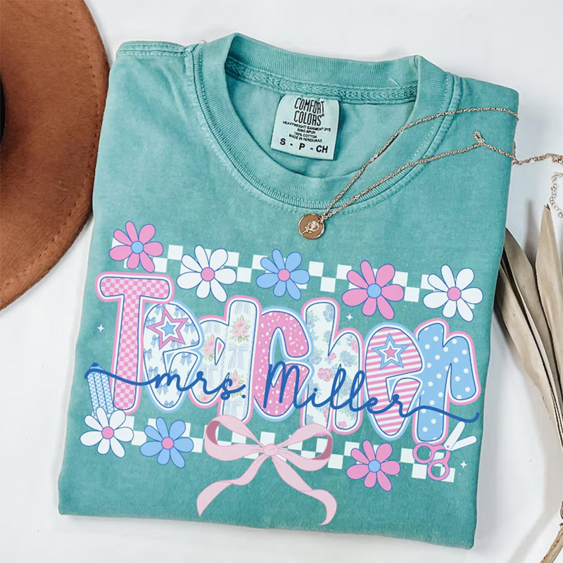 Personalized Name Teacher Floral Comfort Colors T-shirt Personalized Name Teacher Floral Comfort Colors T-shirt