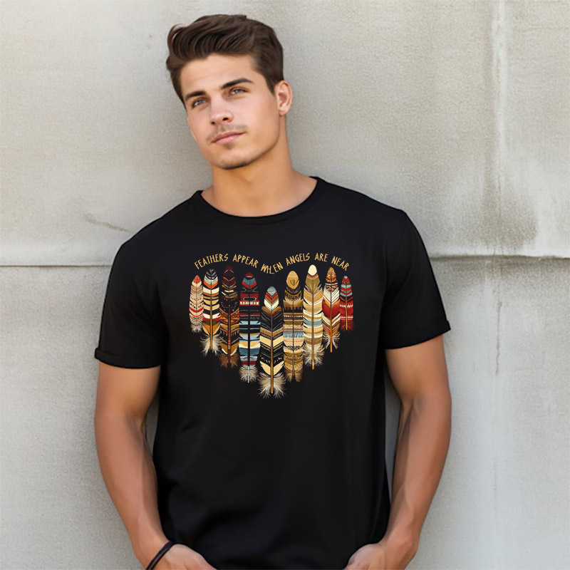 Feathers Appear When Angels Are Near, Native Spiritual Cotton Tee Feathers Appear When Angels Are Near, Native Spiritual Cotton Tee