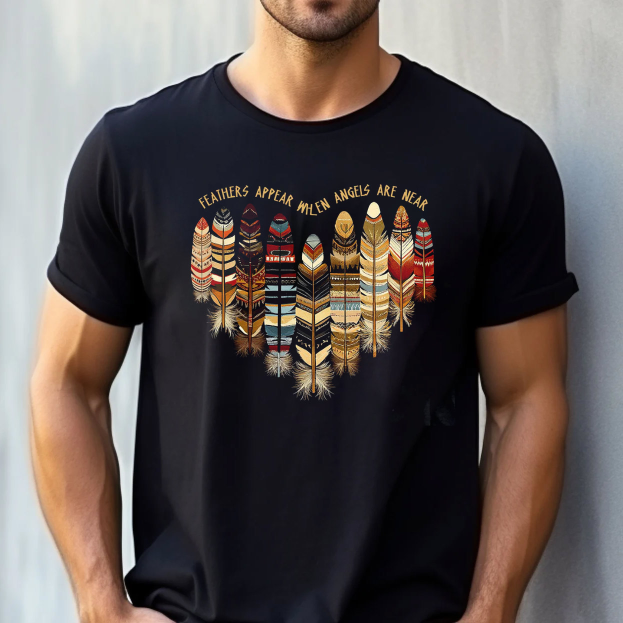 Feathers Appear When Angels Are Near, Native Spiritual Cotton Tee Feathers Appear When Angels Are Near, Native Spiritual Cotton Tee