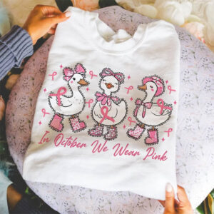 In October We Wear Pink Cute Goose Preppy Patchwork Shirt