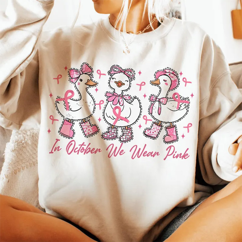 In October We Wear Pink Cute Goose Preppy Patchwork Shirt In October We Wear Pink Cute Goose Preppy Patchwork Shirt