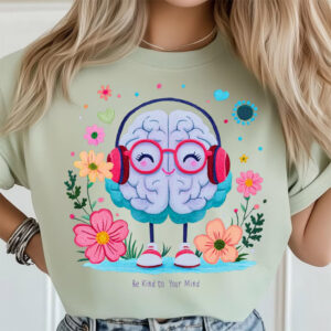 Be Kind To Your Mind, Brain Cute Mental Health Comfort Colors Tee 1