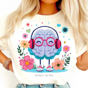 Be Kind To Your Mind, Brain Cute Mental Health Comfort Colors Tee 2