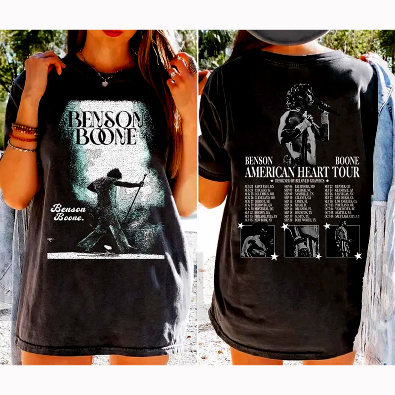 Benson Boone Concert America Heart Tour 2-sided Shirt Benson Boone Concert America Heart Tour 2-sided Shirt