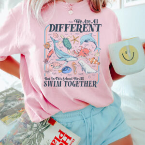 We Are All Different Swim Together Ocean Animals Comfort Colors Tee 1