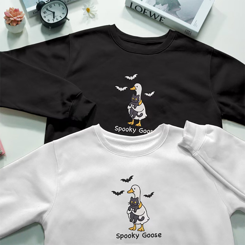 Spooky Goose Embroidered, Halloween Cat Goose Shirt Spooky Goose Embroidered, Halloween Cat Goose Shirt