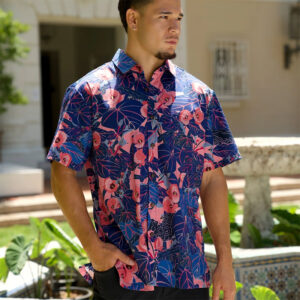 Flowering Hau Pink and Blue Aloha Hawaii Shirt 1
