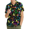 Neon Tropical Dinosaur Pattern With Fruits And Drinks Hawaiian Shirt
