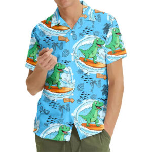 Tropical Dinosaur Surfing Summer Beach Holiday Hawaiian Shirt Tropical Dinosaur Surfing Summer Beach Holiday Hawaiian Shirt
