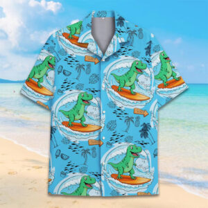 Tropical Dinosaur Surfing Summer Beach Holiday Hawaiian Shirt Tropical Dinosaur Surfing Summer Beach Holiday Hawaiian Shirt