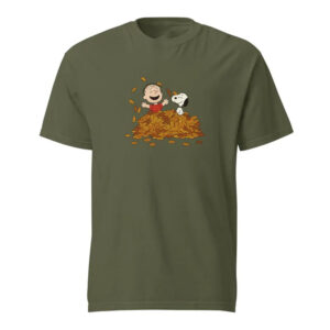 Snoopy and Linus Playing In a Pile of Leaves Comfort Colors T shirt 1