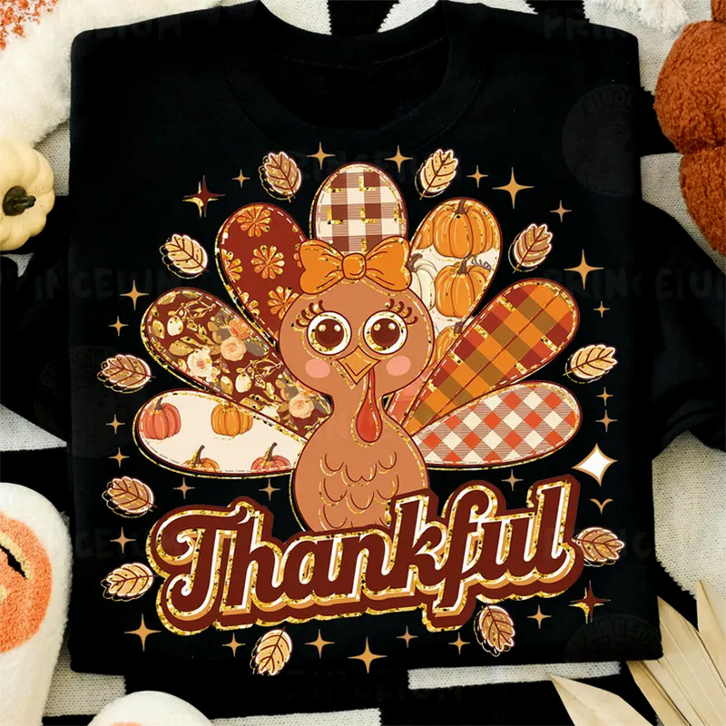 Thankful Turkey Patchwork Fall Shirt Thankful Turkey Patchwork Fall Shirt