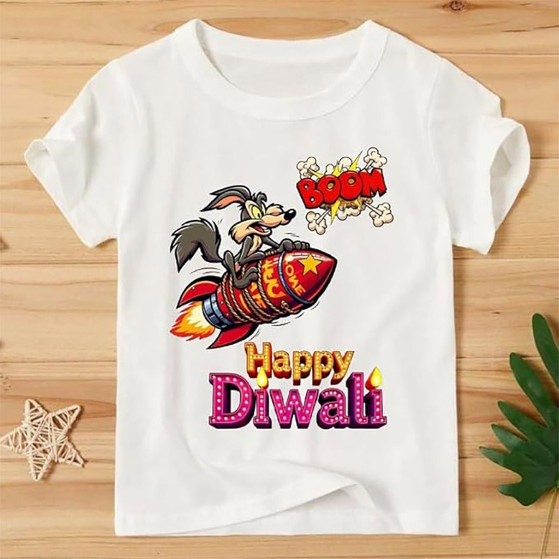 Happy Diwali Cute Cartoon Printed Shirt Happy Diwali Cute Cartoon Printed Shirt