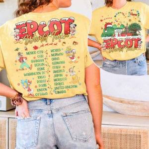 Personalized Epcot World Tour Christmas Mickey And Friends Comfort Colors Tee Personalized Epcot World Tour Christmas Mickey And Friends Comfort Colors Tee