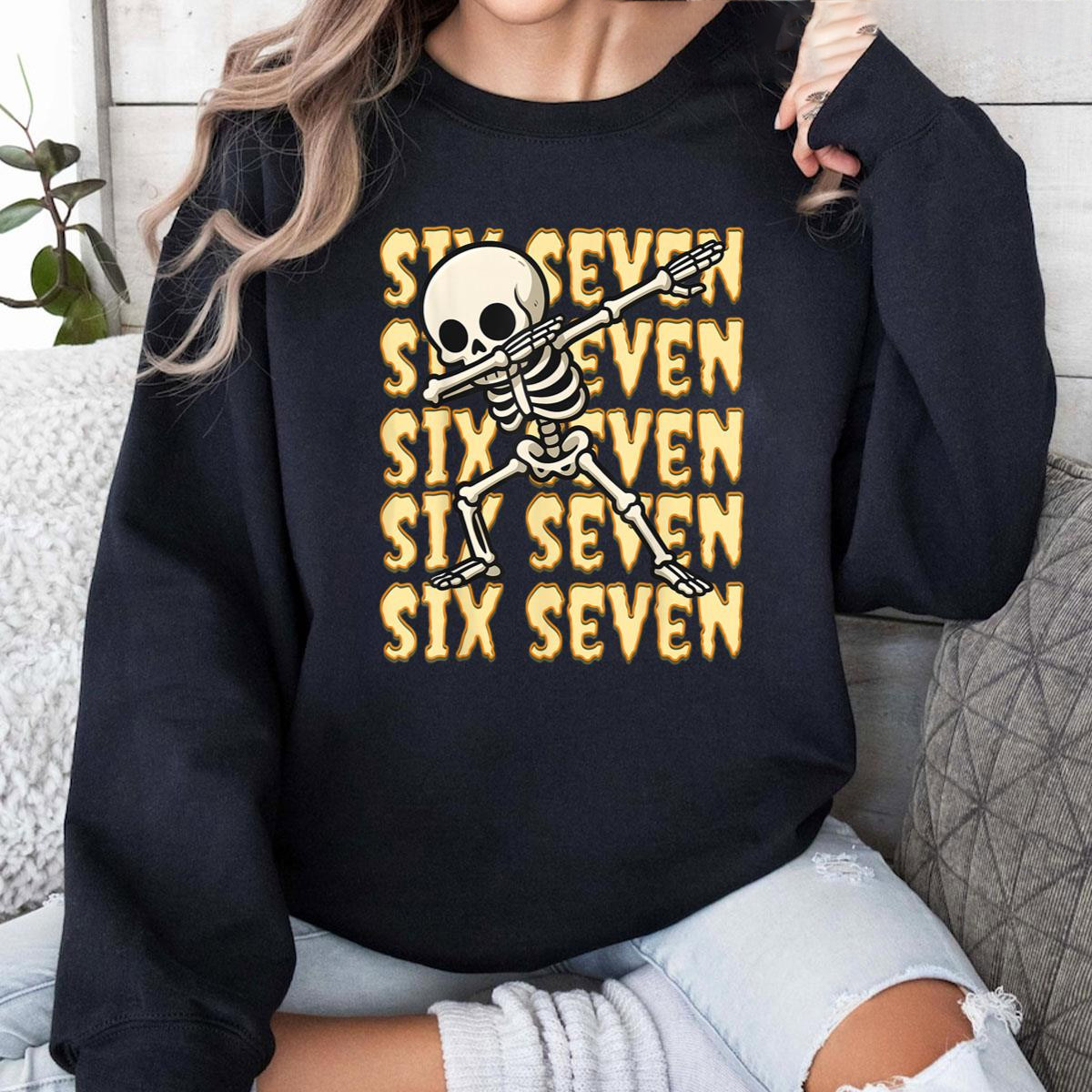Funny Six Seven Meme Brainrot Skeleto T-shirt Funny Six Seven Meme Brainrot Skeleto T-shirt