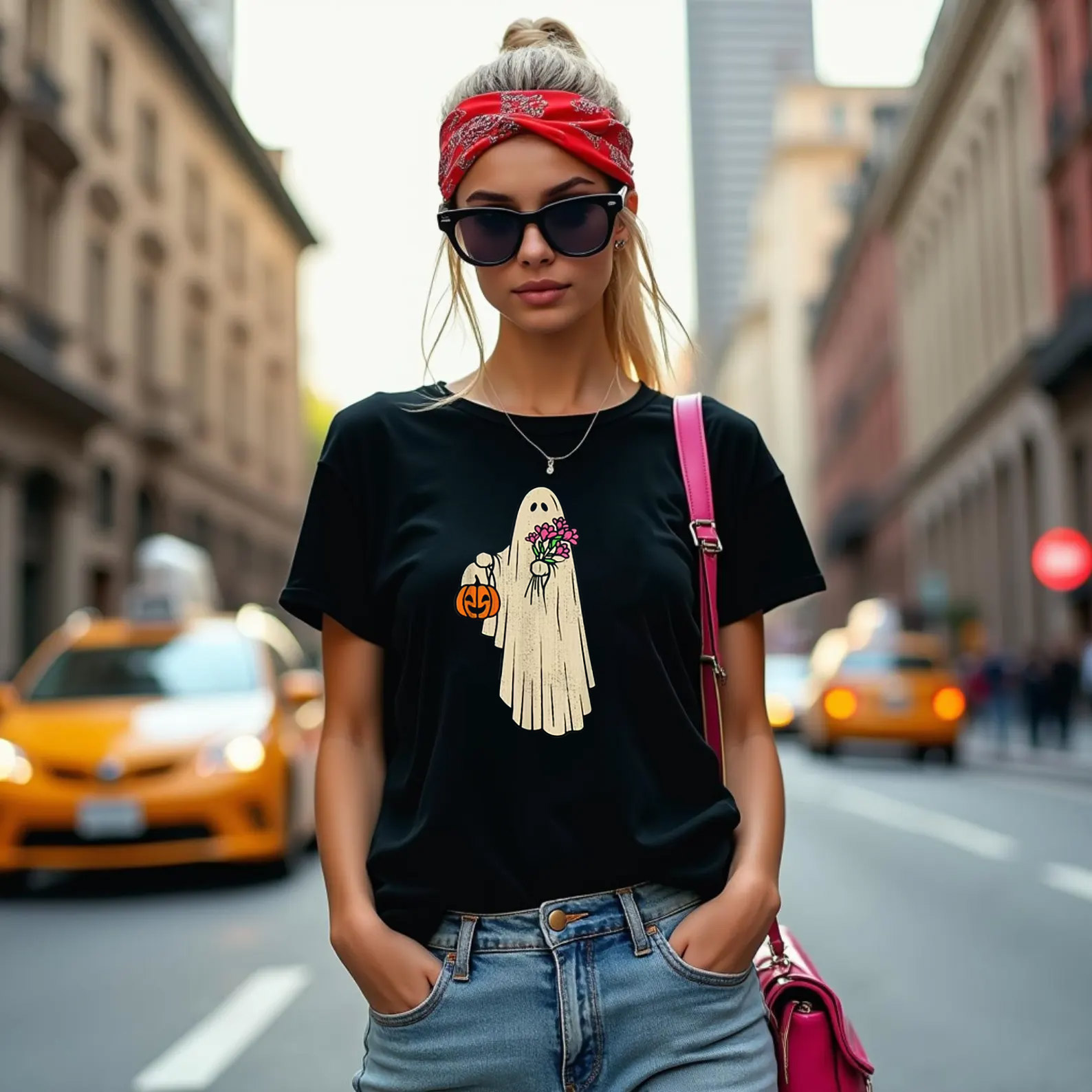 Ghost Holding Flower Halloween Spooky Season T-Shirt Ghost Holding Flower Halloween Spooky Season T-Shirt