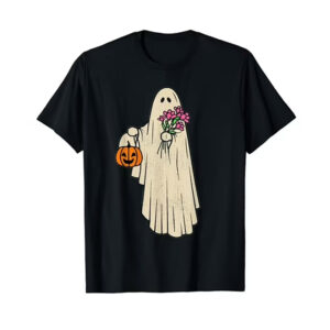Ghost Holding Flower Halloween Spooky Season T-Shirt Ghost Holding Flower Halloween Spooky Season T-Shirt