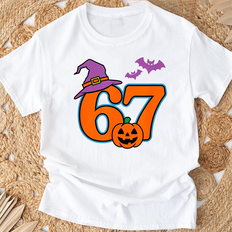 Halloween Number 67 Bats Pumpkin Witch Hat T-shirt Halloween Number 67 Bats Pumpkin Witch Hat T-shirt