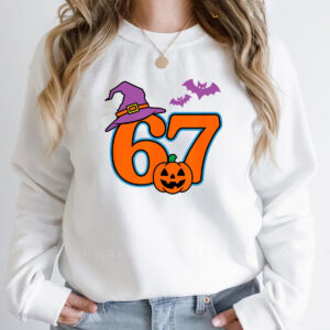 Halloween Number 67 Bats Pumpkin Witch Hat T shirt 2