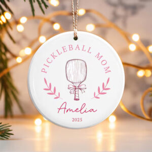 Custom Holiday Pickleball Mom Name & Year Ornament Custom Holiday Pickleball Mom Name & Year Ornament