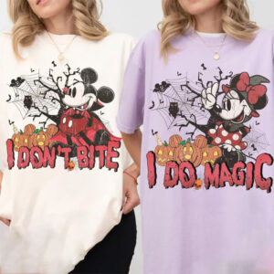 Disney Mickey Vampire Minnie Witch Couple Halloween Comfort Colors Tee 2