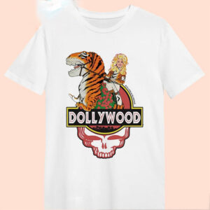 Dollywood Dolly Parton riding dinosaur grateful skull shirt 1