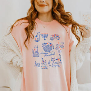 Cozy Hanukkah Cat, Jewish Cat Comfort Colors Tee 3
