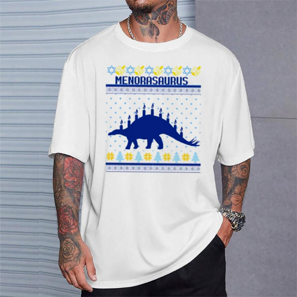 Custom Menorasaurus Dinosaur Ugly Chanukah Shirt Custom Menorasaurus Dinosaur Ugly Chanukah Shirt