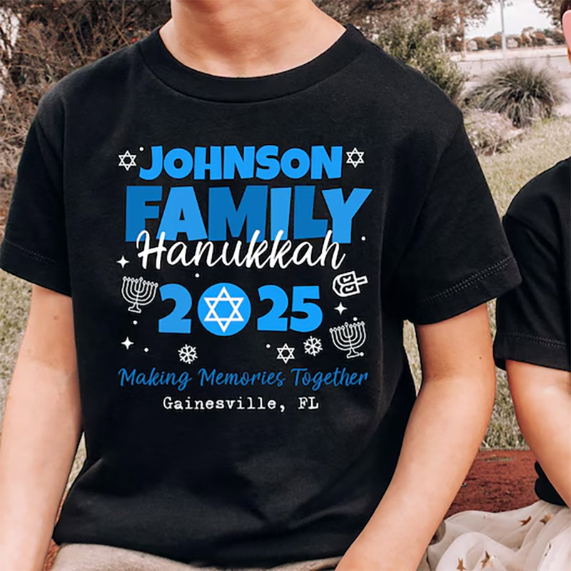 Personalized Hanukkah Family Jewish Holiday Tee Personalized Hanukkah Family Jewish Holiday Tee