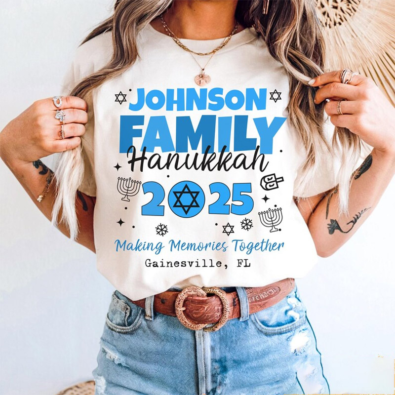 Personalized Hanukkah Family Jewish Holiday Tee Personalized Hanukkah Family Jewish Holiday Tee