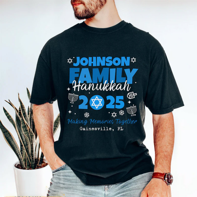 Personalized Hanukkah Family Jewish Holiday Tee Personalized Hanukkah Family Jewish Holiday Tee