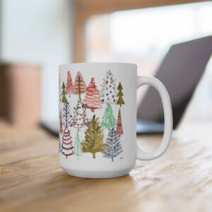 Colorful Christmas Trees, Winter Scene Mug Colorful Christmas Trees, Winter Scene Mug