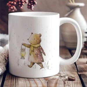 Cute Snowy Winter Bear Carrying Lantern Mug 1