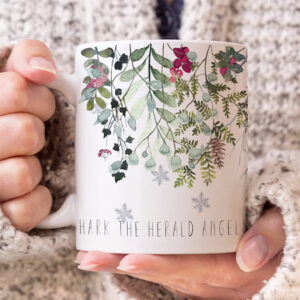 Hark the Herald Angels Sing Christmas Winter Floral Mug 1