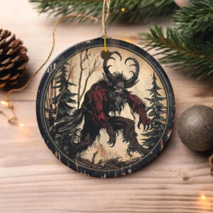 Horned Krampus In Red Robe Creeping In The Woods Ornament Horned Krampus In Red Robe Creeping In The Woods Ornament