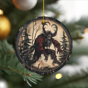 Horned Krampus in Red Robe Creeping in the Woods Ornament PersonalizedShirts.net (1)
