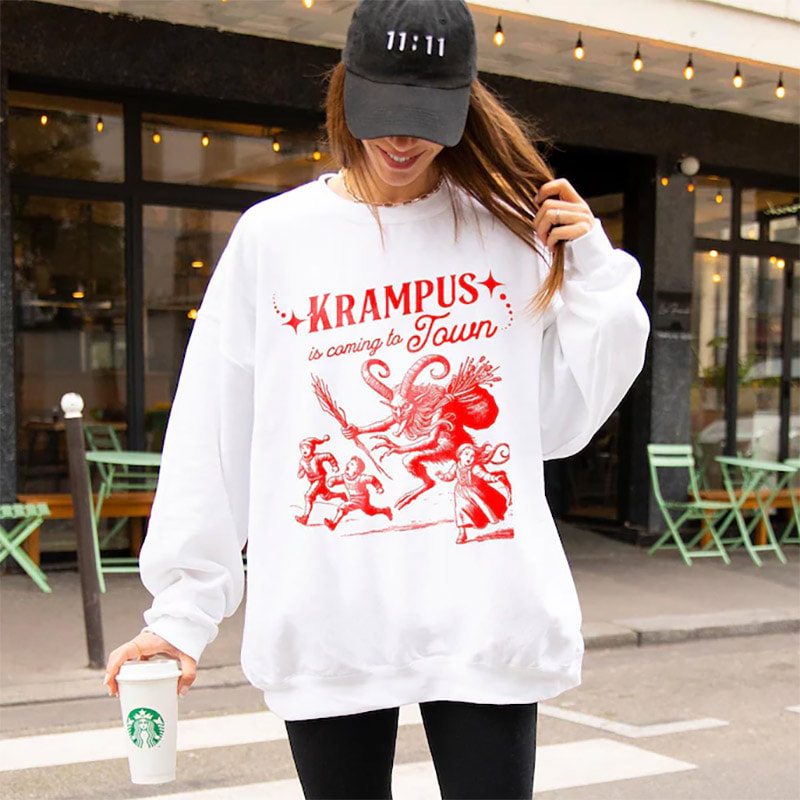 Krampus Christmas, Krampus Is Coming To Town Pullover Shirt Krampus Christmas, Krampus Is Coming To Town Pullover Shirt