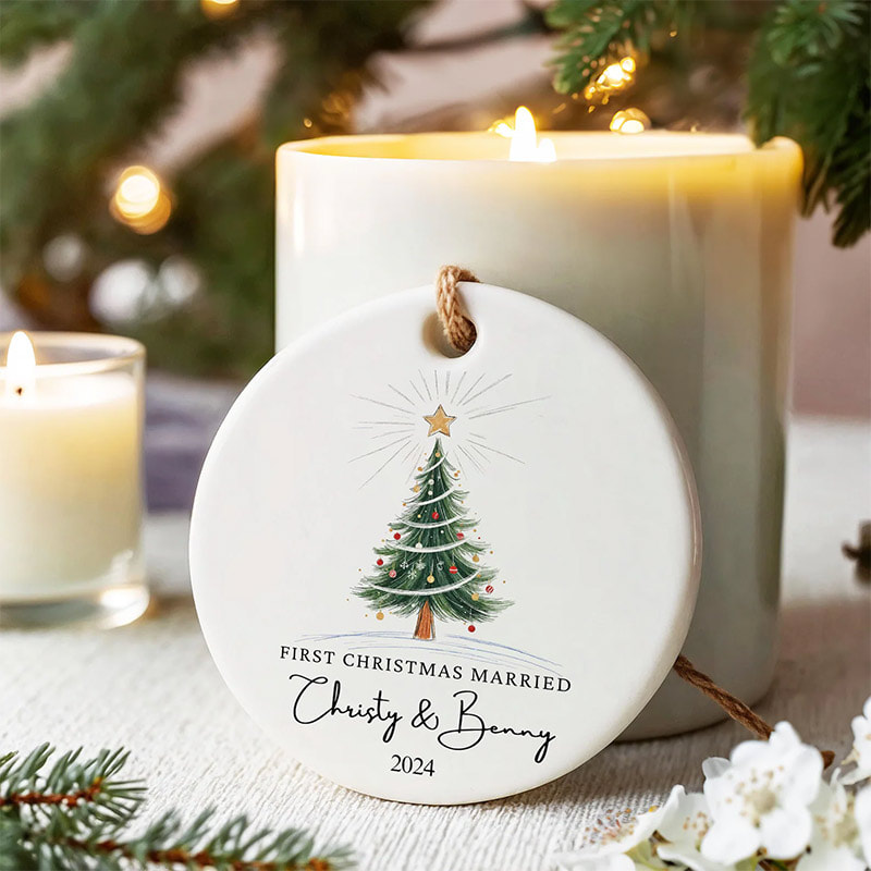 Custom First Christmas Married Engaged Ornament Custom First Christmas Married Engaged Ornament