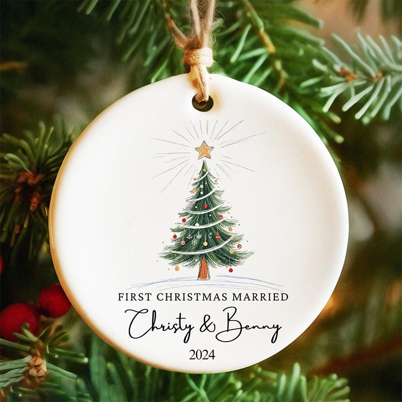 Custom First Christmas Married Engaged Ornament Custom First Christmas Married Engaged Ornament