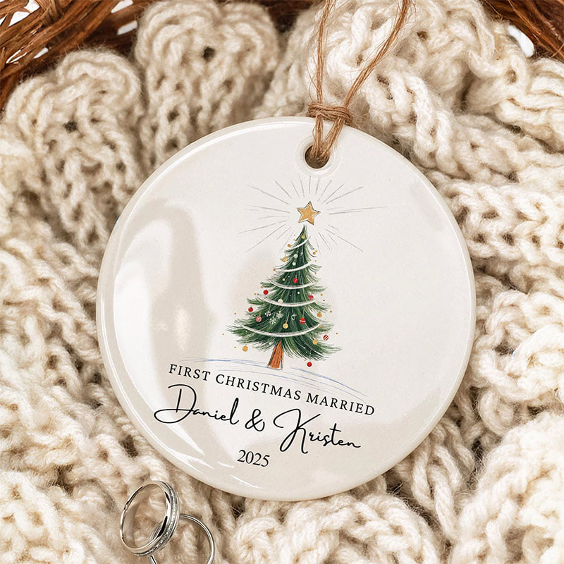 Custom First Christmas Married Engaged Ornament Custom First Christmas Married Engaged Ornament
