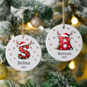 Custom Monogram Christmas Reindeer Ornament 1 PersonalizedShirts.net
