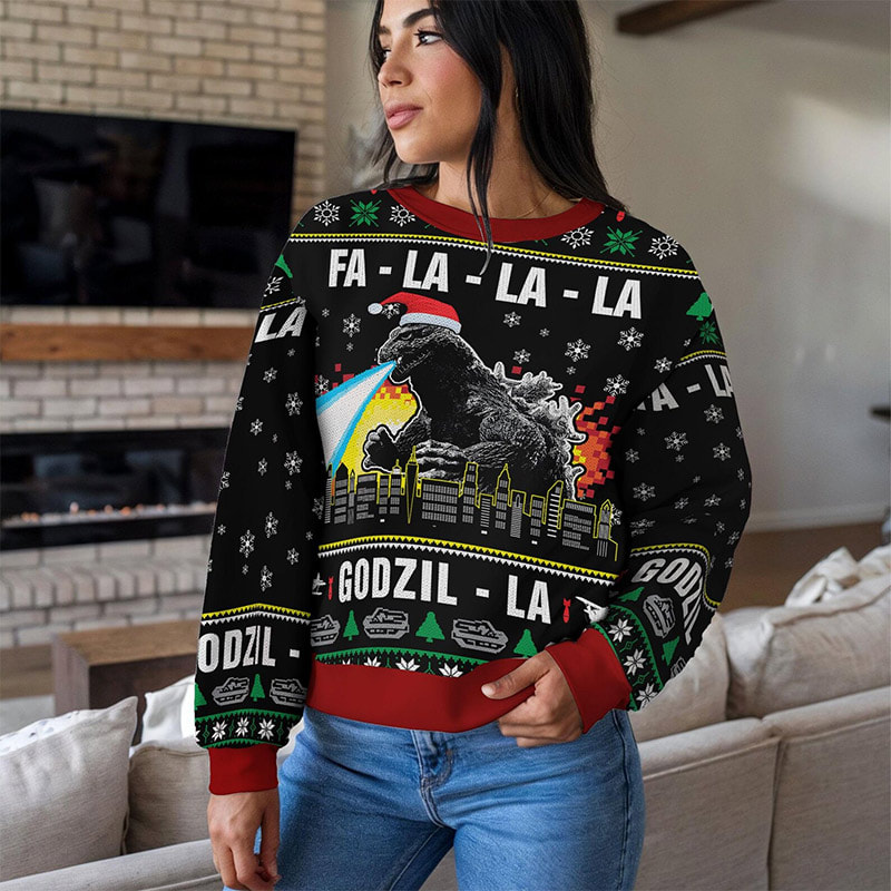 Fa La La Godzilla Funny Ugly Christmas Sweater Fa La La Godzilla Funny Ugly Christmas Sweater
